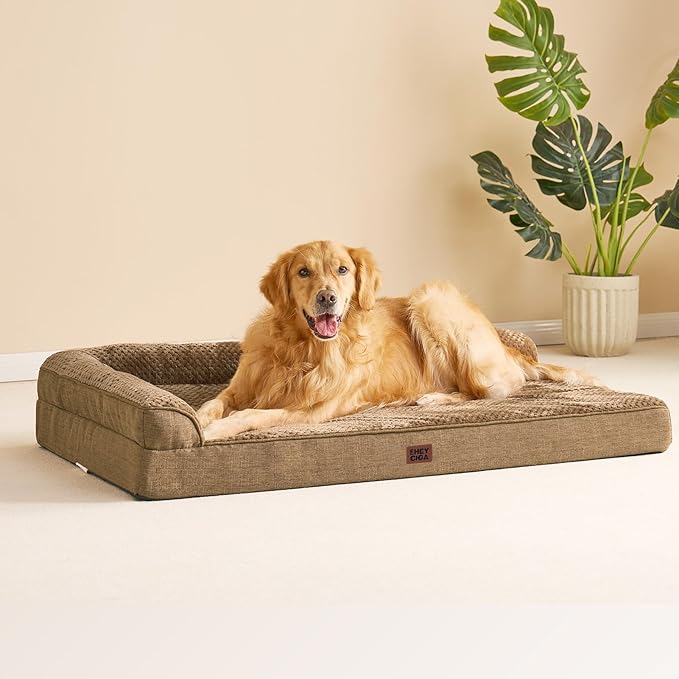 EHEYCIGA XXL Dog Bed Memory Foam, Orthopedic Giant Dog Bed Jumbo with Washable Removable Cover, Waterproof Pet Sofa Couch with Nonskid Bottom, 48x35x7.5, Camel