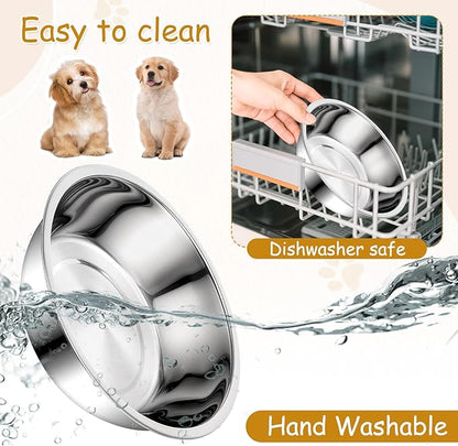 6 Pack Stainless Steel Metal Dog and Cat Bowls, 15 oz Metal Pet Food and Water Bowl 7" Diameter Durable Basic Pet Bowls Lightweight Pets Replacement Bowl for Small Medium Large Dogs, Dishwasher Safe