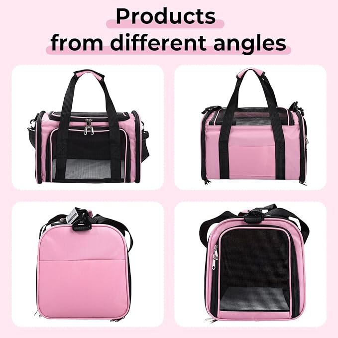 Cat,Dog Carrier for Small Medium Pet Carrier,Soft Sided Dog Bag Up to 12Lbs Puppy Carrier,Breathable Portable Foldable Airline Approved Pet Carriers for Travel,Pink