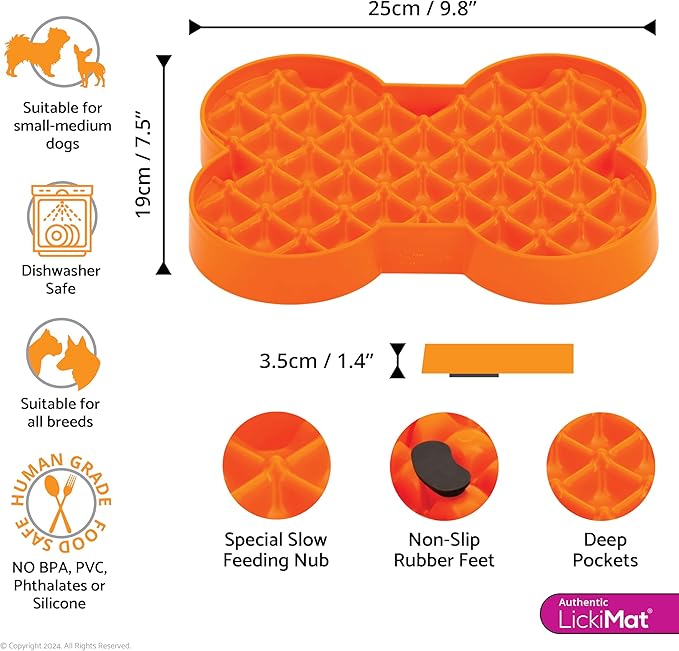 LickiMat Small Slodog Suitable for Wet Food, Raw Food, Kibble and Treats. Perfect Feeder for Small and Medium-Sized Dogs. No Gulp and No Frustration. (Orange)