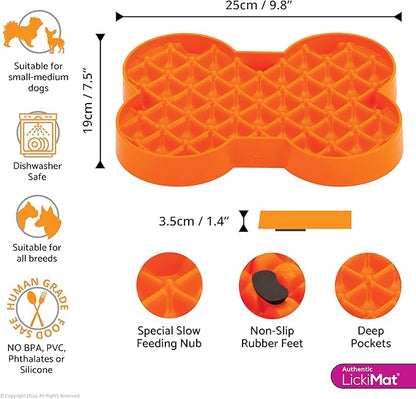 LickiMat Small Slodog Suitable for Wet Food, Raw Food, Kibble and Treats. Perfect Feeder for Small and Medium-Sized Dogs. No Gulp and No Frustration. (Orange)