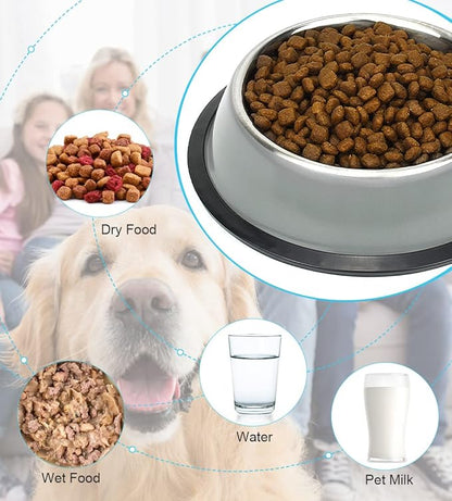 Stainless Steel Dog Bowls, Food and Water Non Slip Anti Skid Stackable Pet Puppy Dishes for Small, Medium and Large Dogs (2 Pack)