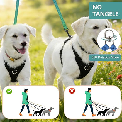 Roses&Poetry Hands Free Double Dog Leash for Two Dogs, 9-11ft Adjustable Bungee Walking Waist Lead, Dual Dog Leash with Tangle-Free Swivel for Medium Large Dogs Heavy Duty Running(Bluegreen)