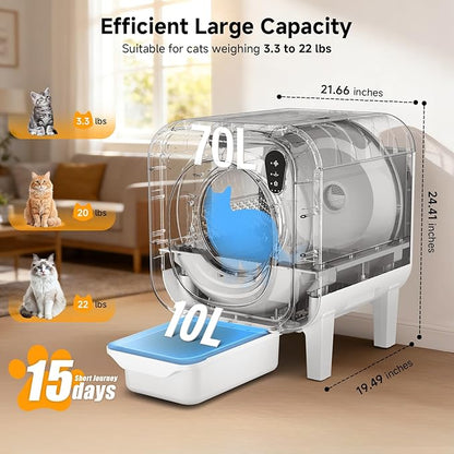Self Cleaning Litter Box, Extra Large Automatic Cat Litter Box Self Cleaning for Multiple Cats, App Control, Safety Protection, Ultra-Quiet,Includes Trash Bags,White