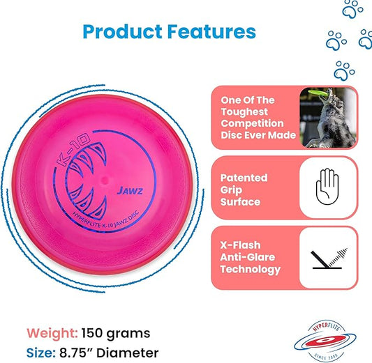 Hyperflite K-10 Jawz Dog Flying Disc – Toughest Puncture-Resistant Disc – Ultra-Long Flights – World Record Proven – Competition Approved – 8.75” / 150g – Pink