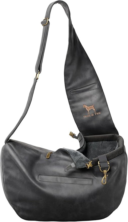 Noah & Paw Dog Sling Carrier for Small Dogs 3-10lb, Dog Sling for Small Dogs and Cats, Dog Carrier with Adjustable Padded Strap, Vegan Leather Lined with Fur, 3X Safety Features, Machine Washable