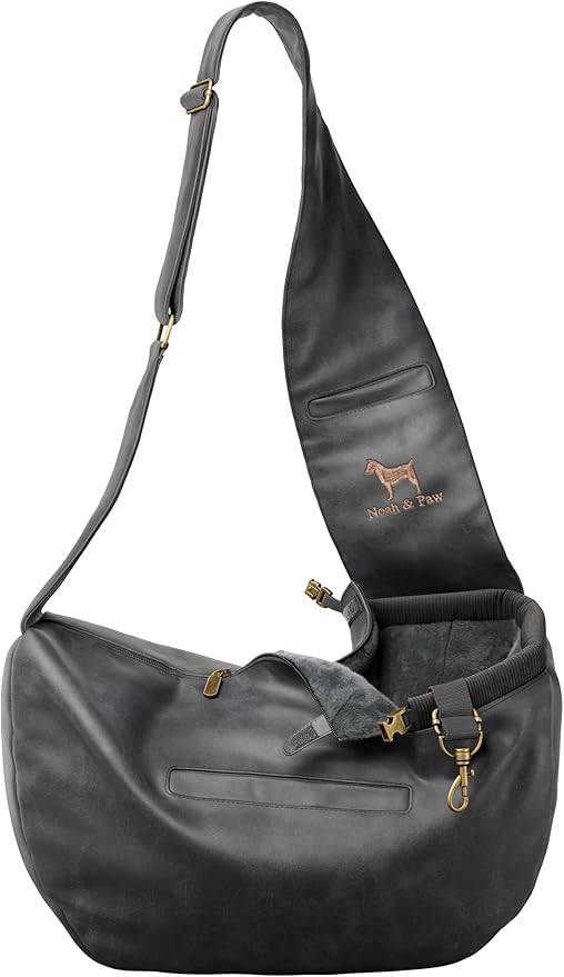 Noah & Paw Dog Sling Carrier for Small Dogs 3-10lb, Dog Sling for Small Dogs and Cats, Dog Carrier with Adjustable Padded Strap, Vegan Leather Lined with Fur, 3X Safety Features, Machine Washable