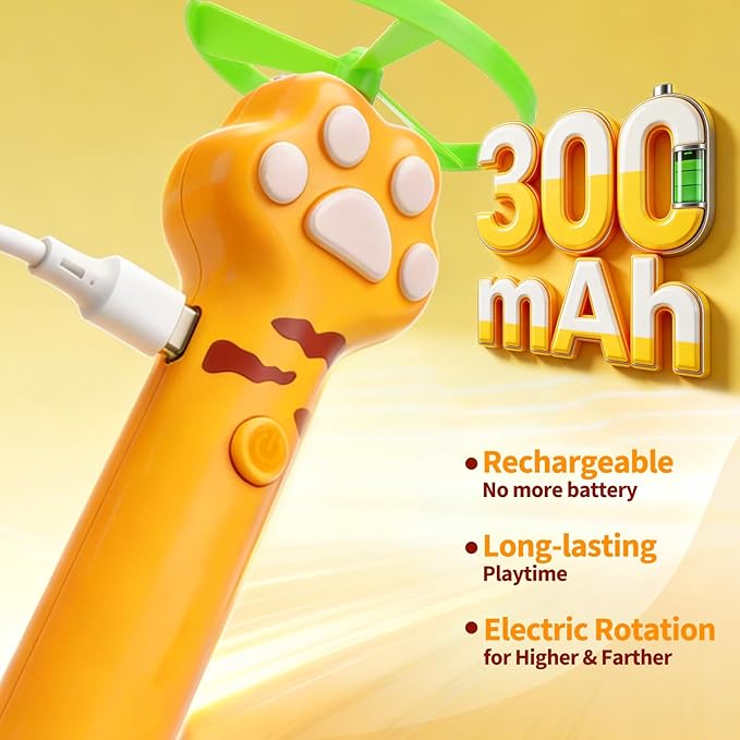BABORUI Cat Toy Disc Launcher, Rechargeable Interactive Cat Fetch Toy Launcher with 8 Flying Discs, Flying Enrichment Toys for Indoor Bored Kittens & Adult Cats (Yellow)