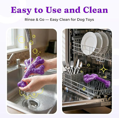 Indestructible Tough Dog Toys for Aggressive Chewers - 2 Pack Beef and Bacon Flavored Chew Bone for Large Dogs 20-90 lbs, Long Lasting & Keep Them Busy (XL Cactus) Dark Purple & Dark Green
