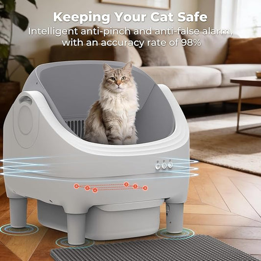 Automatic Litter Box Self Cleaning Cat Litter Box APP Control Smart Open Top Design Electric Odor Free Anti Pinch Safety Litter Box for Multiple Cats Large 10L Ultra Quiet