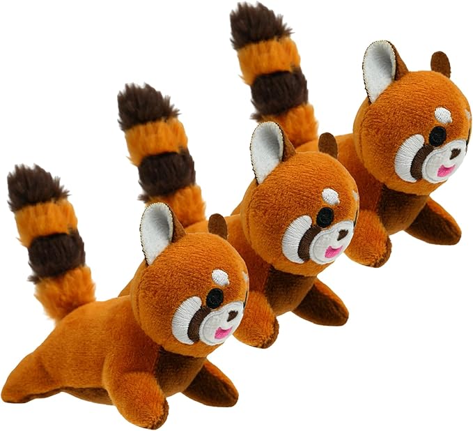 Red Panda Plush Dog Toy Squeaky Toy, Interactive Hide and Seek Replacement Dog Toys for Small & Medium Dogs (3Pcs Squeaky Red Panda)