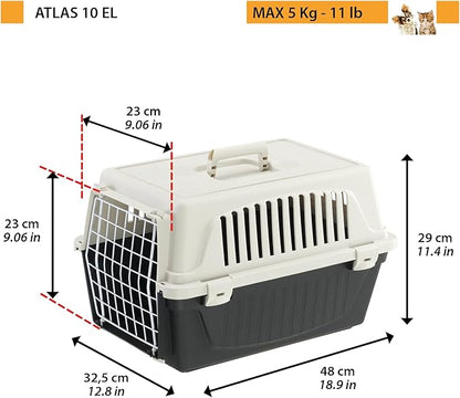 Ferplast Cat Carrier Small Dog Carrier, Secure, Practical, Easy to Clean, Durable Pet Dog/Cat Travel Box Cage up to 5 Kg. 48 x 32.5 x h 29 cm. Black