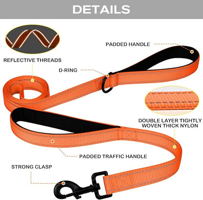 Joytale Dog Leash Heavy Duty for Large Dogs that Pull, Double Handle for Traffic Control, Double-Sided Reflective Leashes for Large Medium Dogs Night Safety, 6FT, Orange