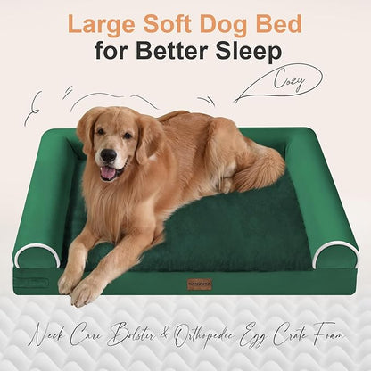 Large Dog Bed Orthopedic Washable: Jumbo Dog Bed Bolster Extra Large Dogs Egg Crate Foam Sofa Couch Waterproof Removable Cover - Emerald