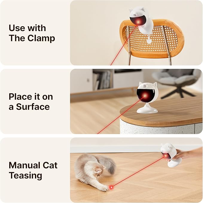 Potaroma Motion Activated Cat Laser Toys Interactive, Smart Sensor Truly Random Trjajectory with Clamp Design, Automatic Chargeable Kitten Toy Indoor Exercise, Chalk White
