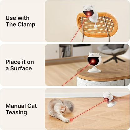 Potaroma Motion Activated Cat Laser Toys Interactive, Smart Sensor Truly Random Trjajectory with Clamp Design, Automatic Chargeable Kitten Toy Indoor Exercise, Chalk White