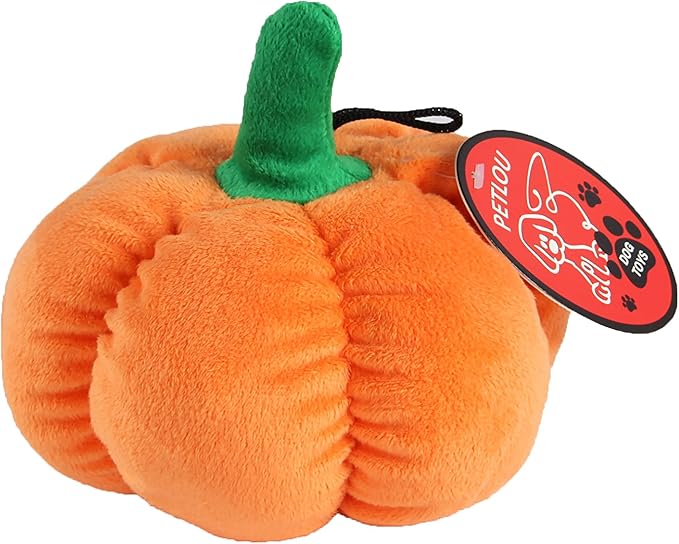 Pet Lou Pumpkin Plush Dog Toy, Durable Squeaky Dog Chew Toy for Soft Chewer, Puppies and Small Dogs, Soft Stuffed Plush, Orange, 8 Inch, 1 Count