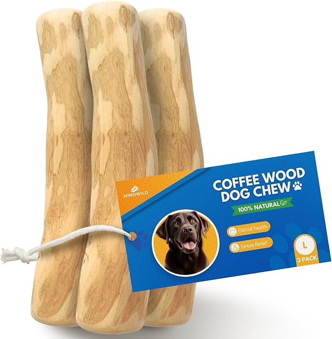 Set 3 of Coffee Wood Dog Chew Toy – Coffee Chew Stick for Large Dogs - Teeth Cleaning & Stress Relief – Safe, Durable & Eco-Friendly Dog Chew Toy (Large - Over 55 lbs)