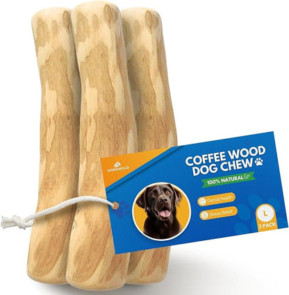 Set 3 of Coffee Wood Dog Chew Toy – Coffee Chew Stick for Large Dogs - Teeth Cleaning & Stress Relief – Safe, Durable & Eco-Friendly Dog Chew Toy (Large - Over 55 lbs)
