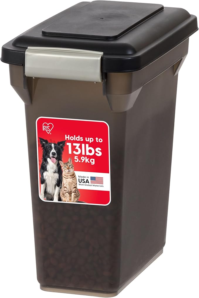 IRIS USA Dog Food Storage Container, Airtight Lid, Up to 13 Pounds Pet Food Storage, Versatile Pet Food Bin, Treats, BPA Free, Smoke