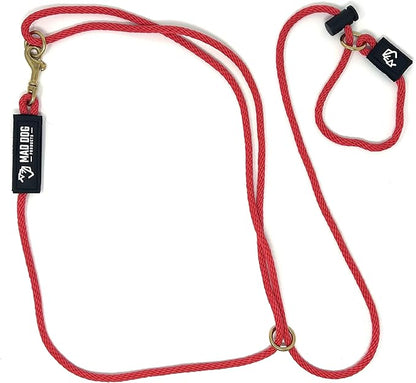 Mad Dog Products Hands Free Slip Dog Leash ¼” x 10’ Red Signature Rope – Made in USA
