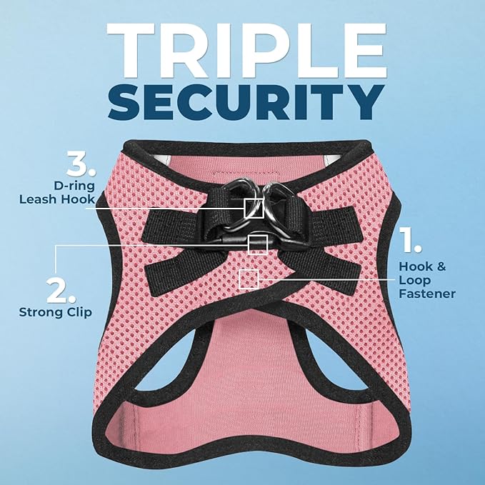 Best Pet Supplies - All Weather Mesh/Plush, Reflective, No Pull Harness for Small, Medium Dogs, Cats - Secure with Hook & Loop Fastener, Buckle, Double D-Rings - Pink/Black Trim, M