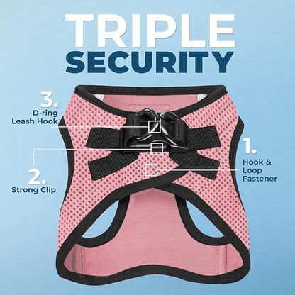 Best Pet Supplies - All Weather Mesh/Plush, Reflective, No Pull Harness for Small, Medium Dogs, Cats - Secure with Hook & Loop Fastener, Buckle, Double D-Rings - Pink/Black Trim, M