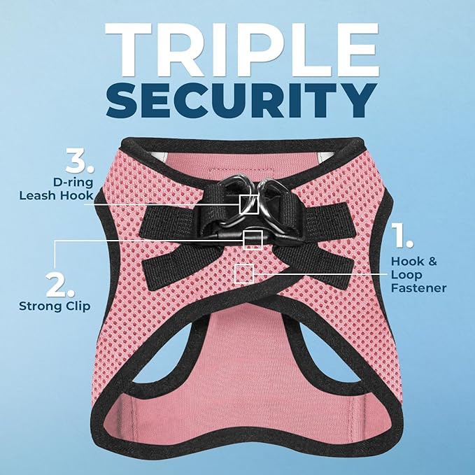 Best Pet Supplies Voyager Step-in Air Harness - All Weather Mesh, Reflective, No Pull Harness for Dogs, Cats - Secure with Hook & Loop Fastener, Buckle, Double D-Rings - Pink/Black Trim, XXS