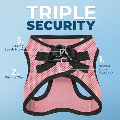 Best Pet Supplies Voyager Step-in Air Harness - All Weather Mesh, Reflective, No Pull Harness for Dogs, Cats - Secure with Hook & Loop Fastener, Buckle, Double D-Rings - Pink/Black Trim, XXS