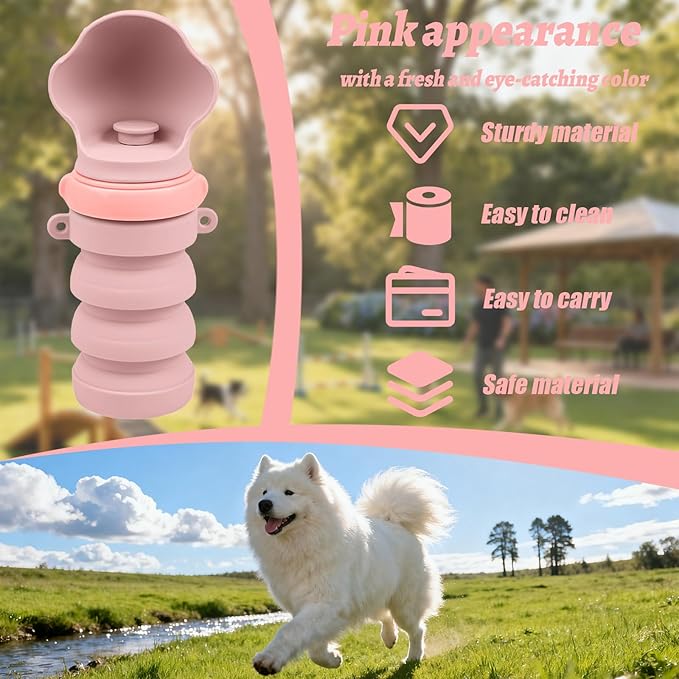 Collapsible Dog Water Bottles, Portable Dog Water Bowl Dispenser & Travel Water Bottle for Dogs - Perfect for Walking, Hiking & Outdoor Activities, Essential Item for Dogs, Food-Grade Silicone (Pink)