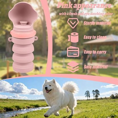Collapsible Dog Water Bottles, Portable Dog Water Bowl Dispenser & Travel Water Bottle for Dogs - Perfect for Walking, Hiking & Outdoor Activities, Essential Item for Dogs, Food-Grade Silicone (Pink)