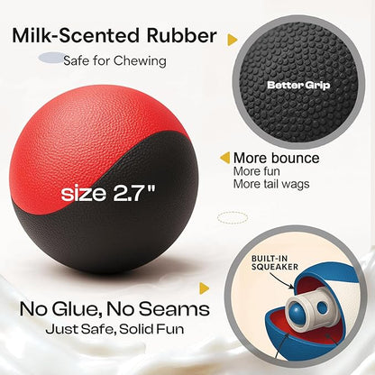 Squeaky Dog Toy – Durable Rubber Dog Ball for Medium & Large Dogs, Tough Interactive Fetch Toy for Chewers, Outdoor Training & Play Ball, Floating Water Play Gift.Red Black