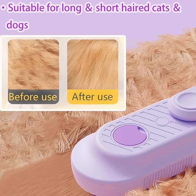 3 in 1 Cat Steam Brush for Shedding & Grooming with Foldable Handle Pet Spray Hair Removal Comb Spritz Defur Comb for Cats Water Brush for Long & Short Haired Pets