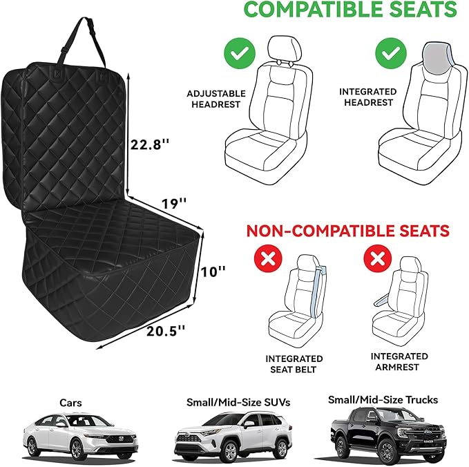Car Seat Cover for Dogs,Waterproof PU Leather Dog Car Front Seat Cover,Heavy Duty Captain Seat Protector for Pets & Humans,Fit for Most Vehicles, Pickups,Trucks, SUVs(Black)