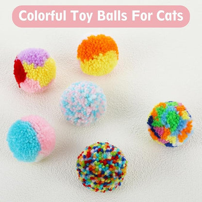 Bremorou 6 Pcs Soft Plush Cat Ball 2 Inch Rainbow Cat Toy Balls Colorful Cat Pom Pom Balls Small Cat Toy Ball Plush Kitty Soft Woolen Yarn Puffs for Indoor Cats Kitten Exercising Playing