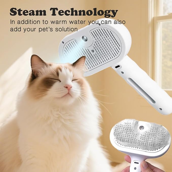 Upgraded Rechargeable Silicone pet Hair Removal Tool, 3-in-1 Automatic Cleaning steam Brush, Suitable for Grooming, Hair Removal, and Massage, Suitable for Cats and Dogs.