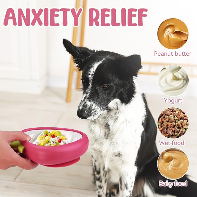 Freeze Dog Lick Bowl, Animire Non-Slip Slow Feeder Lick Mat for Dogs, Silicone Dog Enrichment Bowl for Distraction Anxiety Relief Boredom, BPA Free, Dishwasher Safe(Rose,L)
