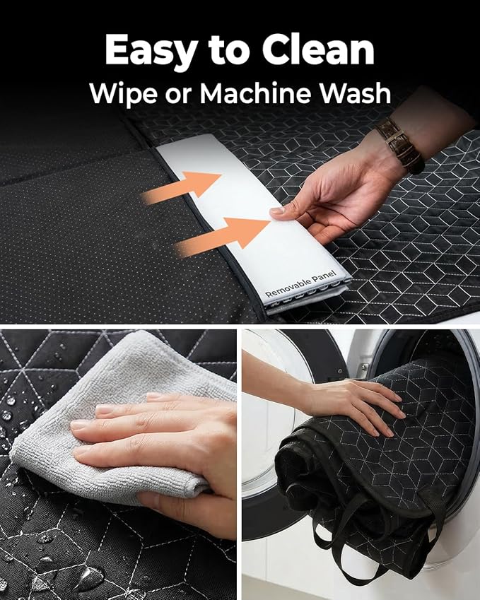 INDCAN Back Seat Extender for Dogs, Hard Bottom Dog Car Seat Cover for Back Seat, Waterproof Dog Hammock for Back Seat, Dog Back Seat Cover with Mesh Window, Side Flaps Door Protectors, SUV Truck