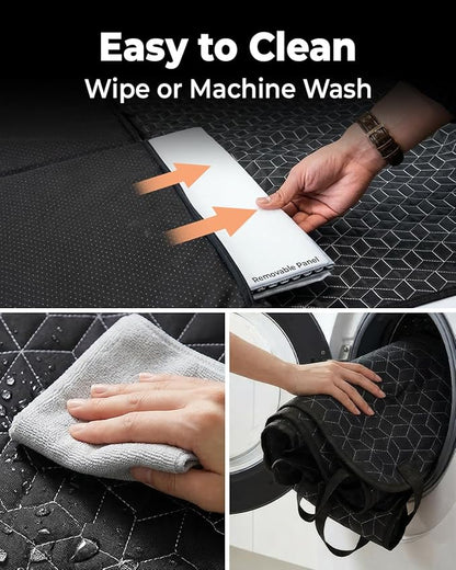 INDCAN Back Seat Extender for Dogs, Hard Bottom Dog Car Seat Cover for Back Seat, Waterproof Dog Hammock for Back Seat, Dog Back Seat Cover with Mesh Window, Side Flaps Door Protectors, SUV Truck