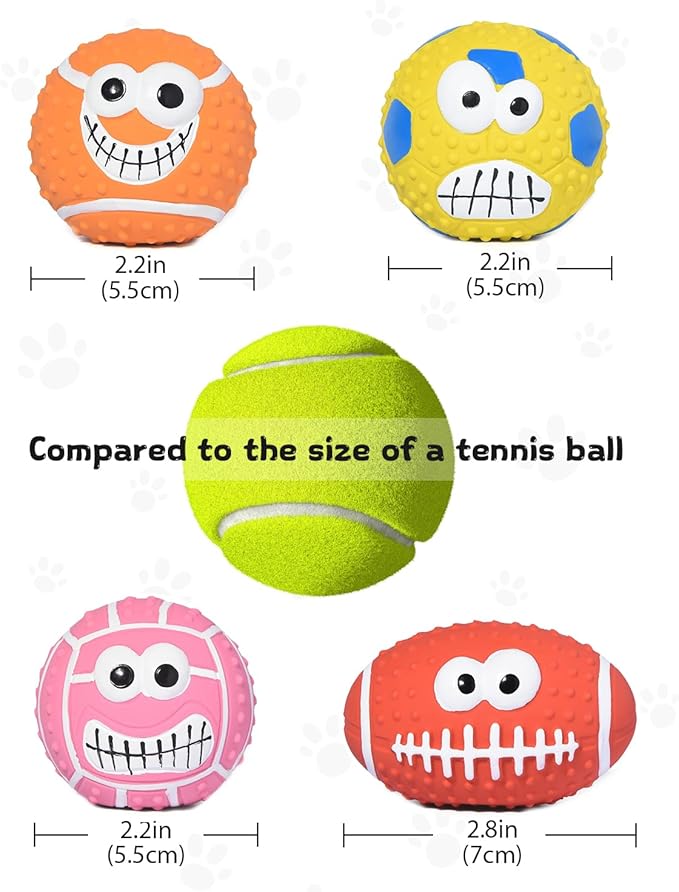 SCHITEC Squeaky Dog Balls, [4 Pack] Cute Interactive Latex Rubber Toys with Squeaker, 2.2'' Soft Bouncy Fetch Ball for Puppy Small Breed Dogs