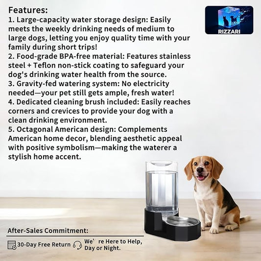 Sfozstra Large Dog Water Dispenser: 8L Large Capacity Gravity Water Feeder - Less Refills for Multi-Pet Homes - Stainless Steel Bowl - Easy Refill & Maintenance - for Medium/Large Dogs - Garage/Patio