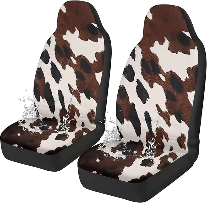 Brown Cow Print Car Front Seat Covers Waterproof Car Seat Cover for Front Seat Set of 2 Removable Automotive Accessories Elastic Fabrics Universal Fit Most Cars,SUV, Trucks