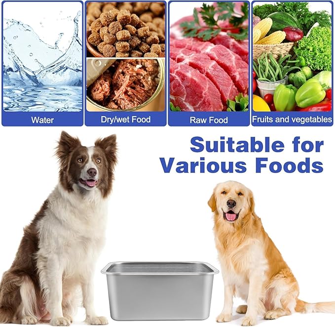 2 Gallons Large Dog Water Bowl, Stainless Steel Metal Dog Bowls, Large Capacity Pet Food Bowl Water Dish for Indoor and Outdoor Universal for Medium Dogs 12.6''×8.7''×5.9''