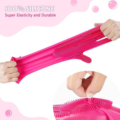 Pecute Pet Grooming Gloves Large, Heat Resistant Dog Washing Gloves with High-Density Teeth, Silicone Cat Dog Bathing Gloves with Enhanced Five Finger Design, for Washing Bathing Massaging