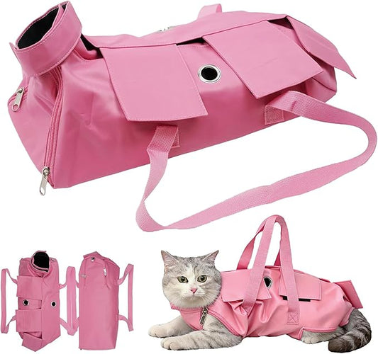 Waterproof Cat Grooming Restraint Bag - Anti-Scratching for Claw Care & Nail Trimming, Ideal for Cat Medical Examination (Pink, M)
