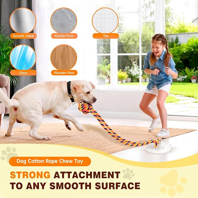 Interactive Dog Toys with Strong Gel Suction Cup, Durable Rope & Chew Ball, Dog Toys for Aggressive Chewers, Tug of War Dog Toy, for Small to Medium Dogs, Orange