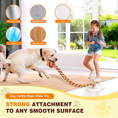 Interactive Dog Toys with Strong Gel Suction Cup, Durable Rope & Chew Ball, Dog Toys for Aggressive Chewers, Tug of War Dog Toy, for Small to Medium Dogs, Orange
