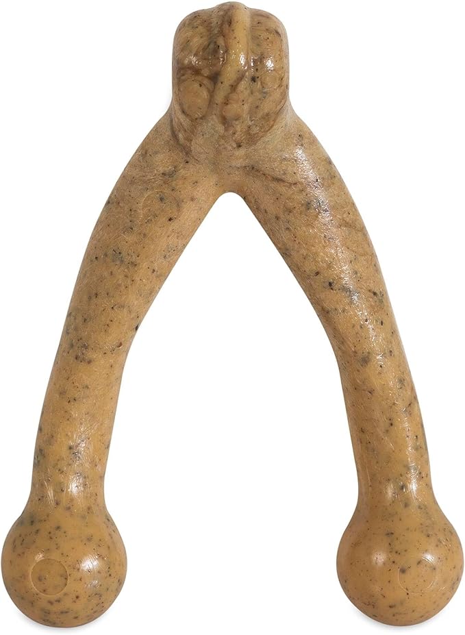Pet Qwerks Wishbone BarkBone - Nylon Chew Toy for Aggressive Chewers - Peanut Butter Flavor - 5.38"