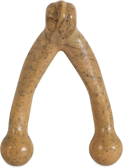 Pet Qwerks Wishbone BarkBone - Nylon Chew Toy for Aggressive Chewers - Peanut Butter Flavor - 5.38"