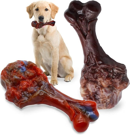 Magicorange Dog Chew Toys for Aggressive Chewers, Indestructible Dog Toy for Medium/Large Breed, Tough Nylon Teething Bone Toy to Keep Them Busy,Bacon and Real Beef Flavor (Beef+Bacon Flavor, 2 Pack)